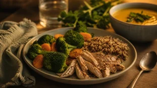 Que manger le soir pour maigrir : dîner minceur IG bas, assiette protéines, fibres et féculents