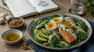 Recette keto : assiette petit-déjeuner saumon, avocat et œufs, moins de 50 g de glucides