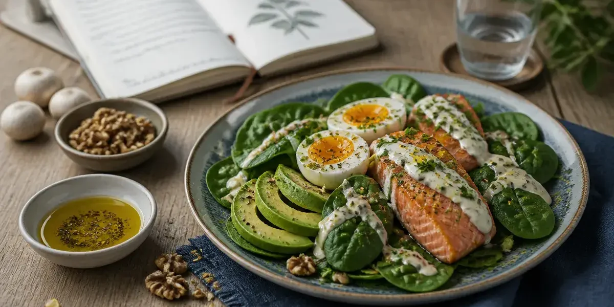 Recette keto : assiette petit-déjeuner saumon, avocat et œufs, moins de 50 g de glucides