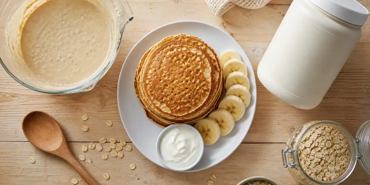 Recette pancake proteines moelleux en 10 min, banane et yaourt grec
