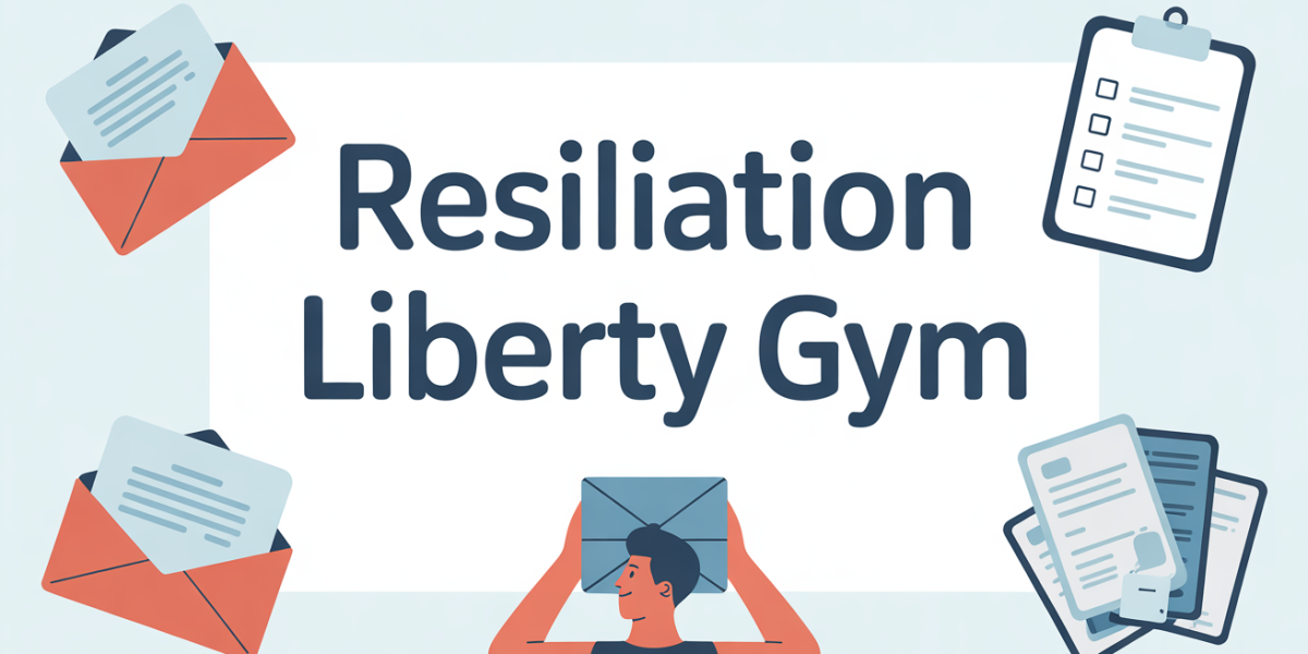 Illustration resiliation Liberty GYM enveloppe recommandee checklist