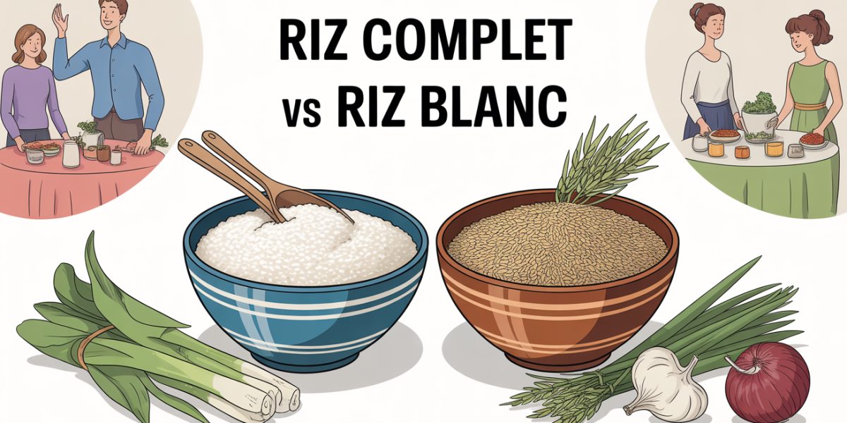 riz complet ou riz blanc illustration famille bol