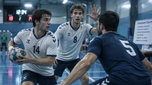 Sport collectifs : joueurs de handball en gymnase
