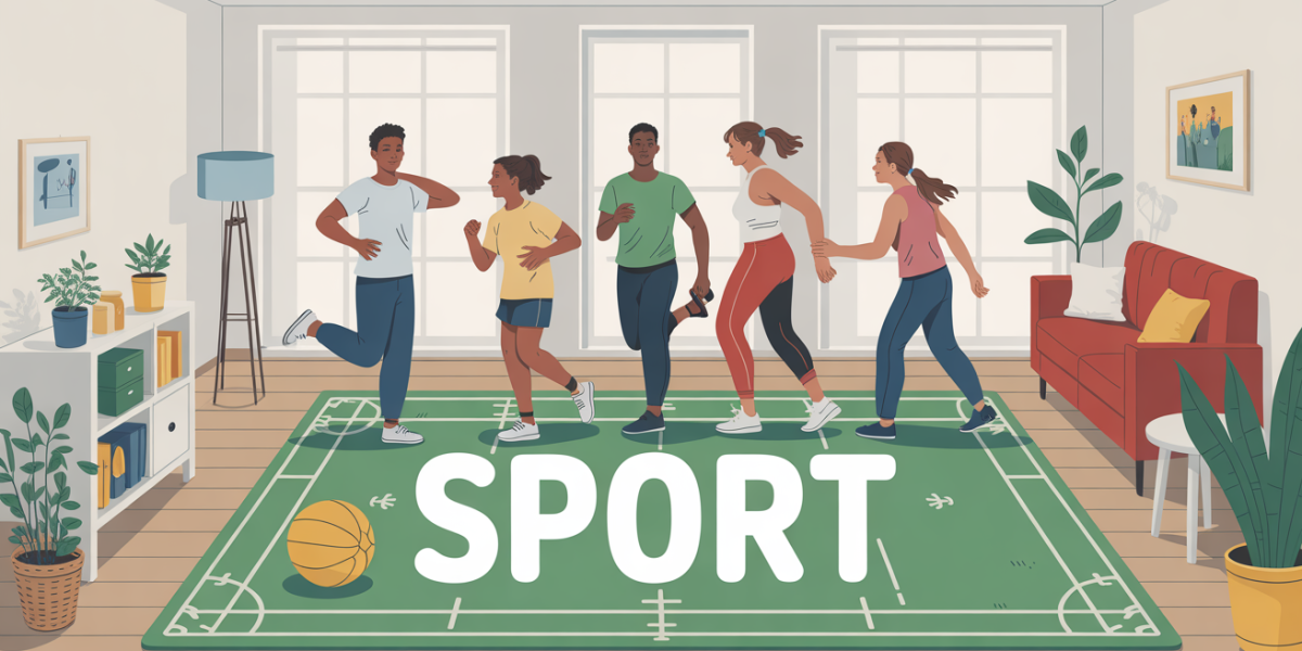 salon lumineux avec sport à la maison ambiance positive