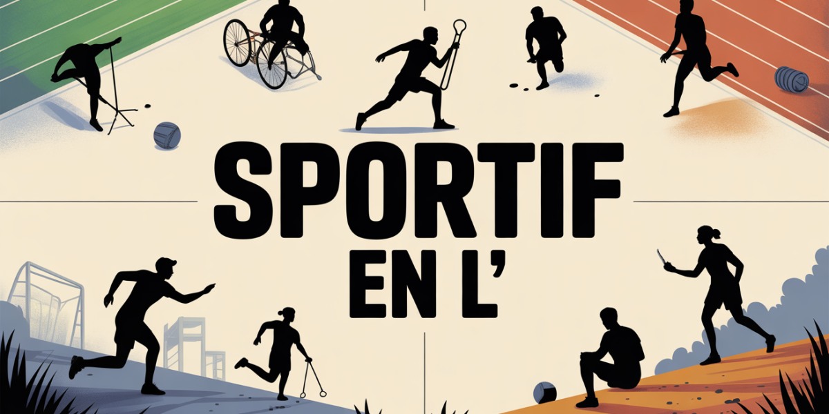 illustration sportif en l, silhouettes sports et objets, ambiance energetique