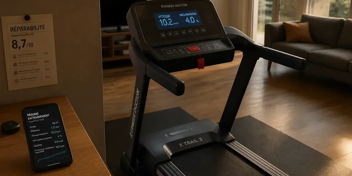 Tapis de course Fitness Doctor X Trail 3 en salon, console allumée