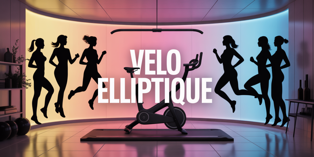 Femme sur vélo elliptique dans salon moderne, ambiance fitness