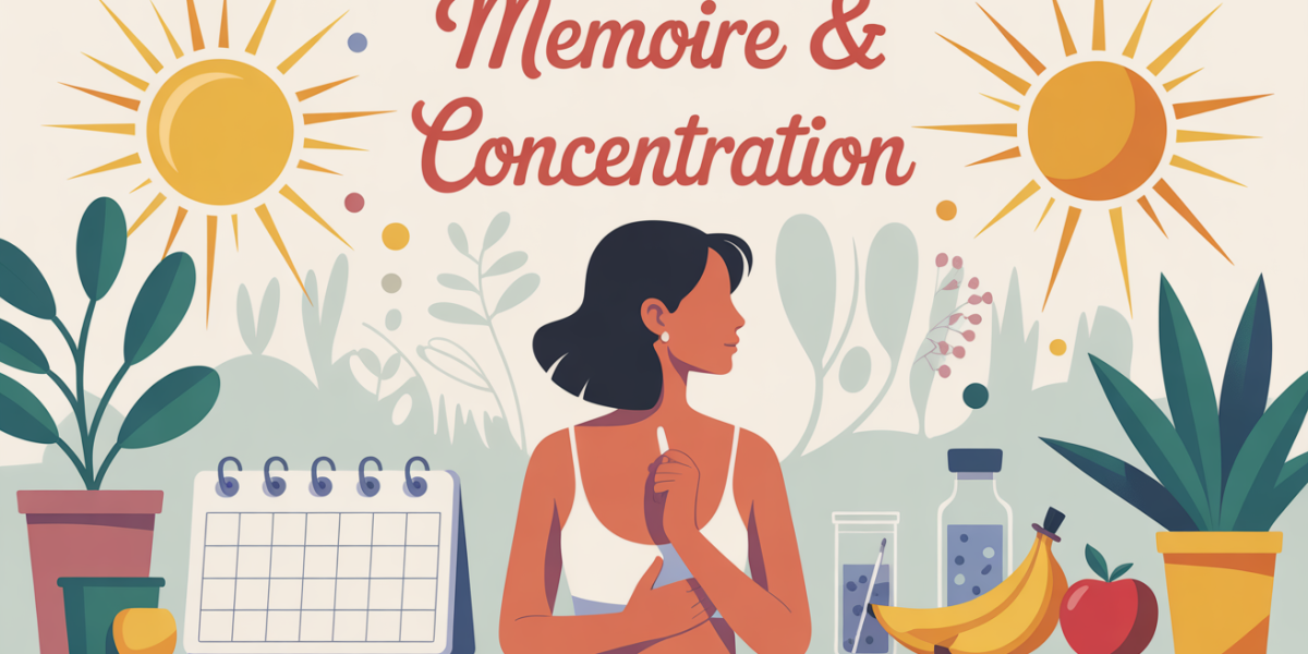 vitamine pour concentration memoire illustration femme objets