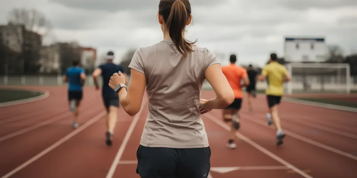 Femme test VMA sur piste avec montre connectée