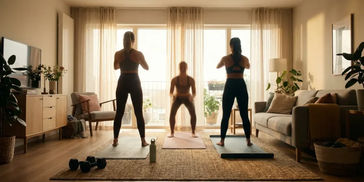 groupe s'entraîne à la maison, séance musculation YouTube